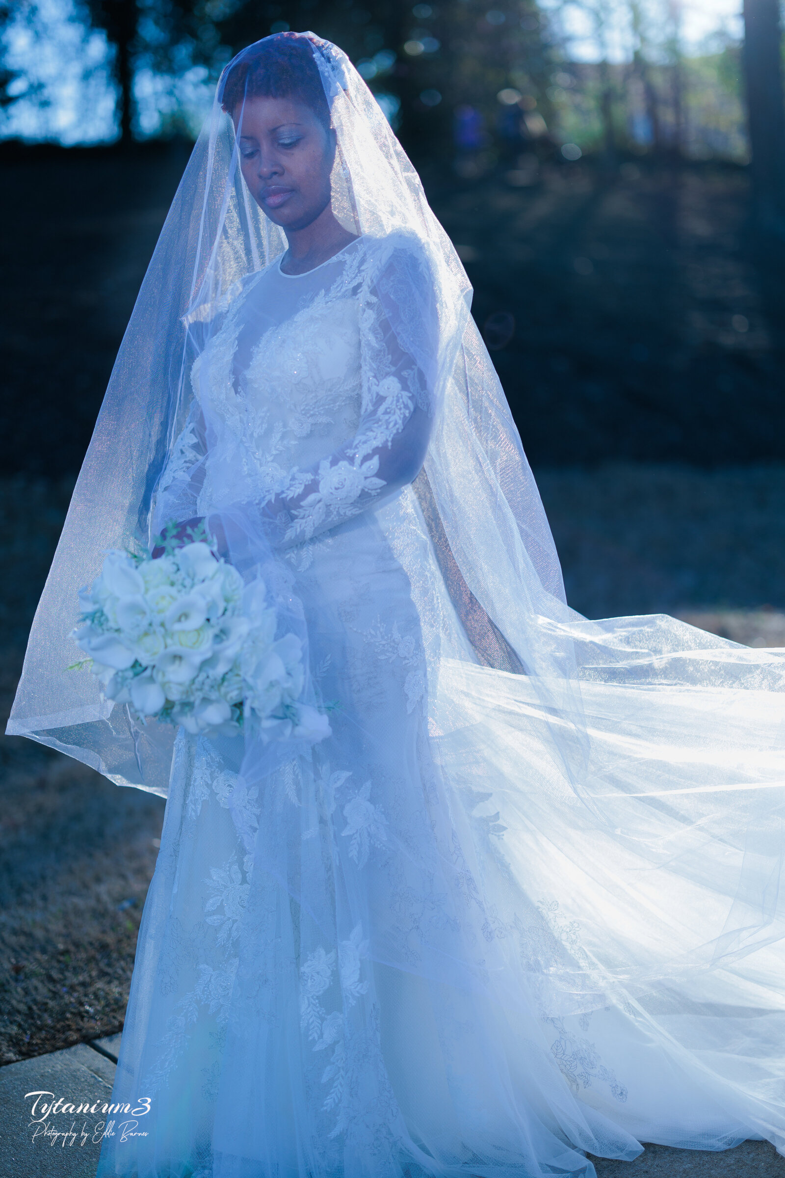 Bride posing outdoors