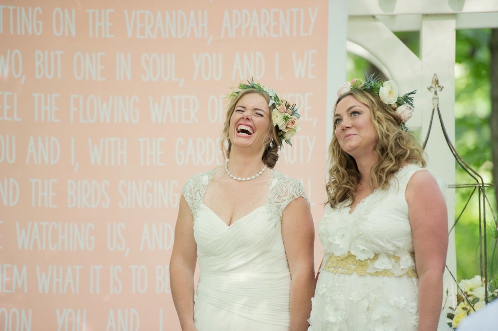 Rustic same-sex wedding at The Barn at Walnut Hill in Maine