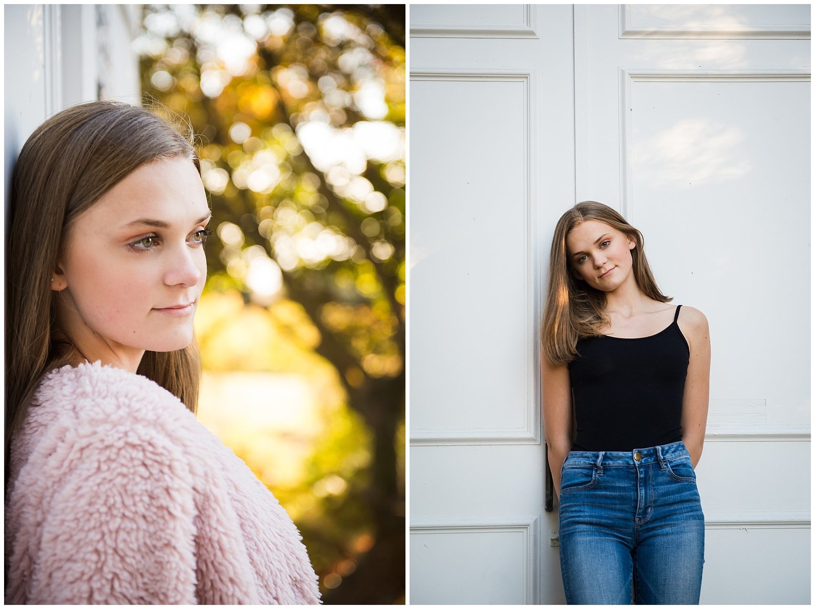 High School Senior Graduation Portrait Girl in field and in front of white doors Emily Ann Photography Seattle Photographer