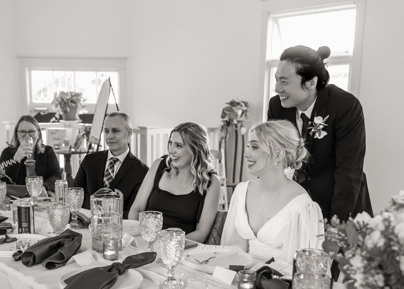Reception dinner for intimate wedding at Mildred Hall in Portland Oregon.