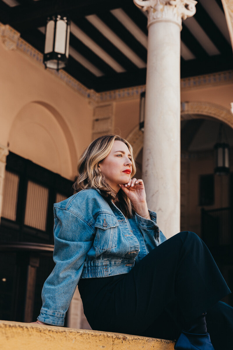 branding image for a gorgeous woman in a denim jacket