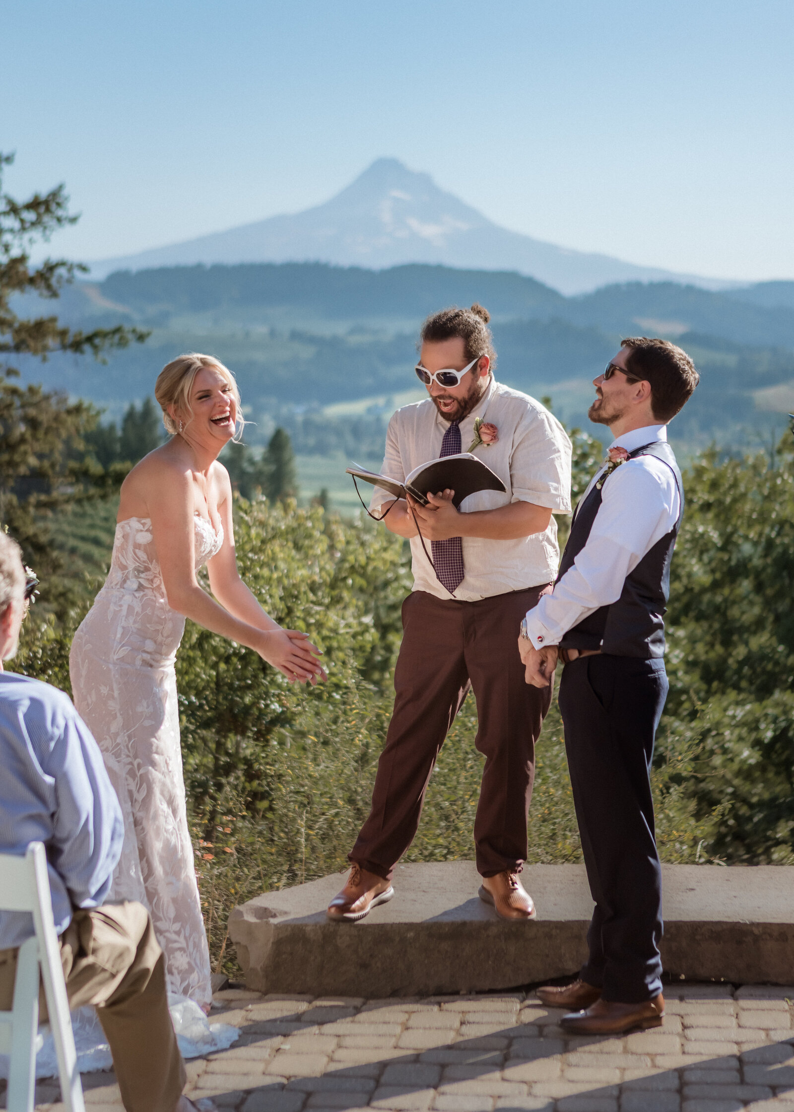 Ceremony at The Crag Rat Hut with a perfect view of Mount Hood in Hood River, Oregon