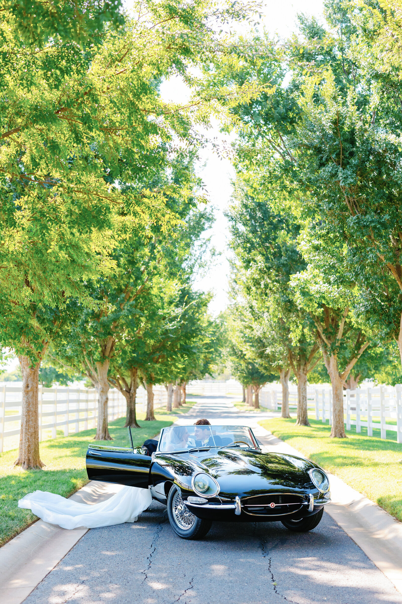 Bride and Groom with Vintage Car at Aspen Ranch Oklahoma City - Amanda Hitchen Photography-1
