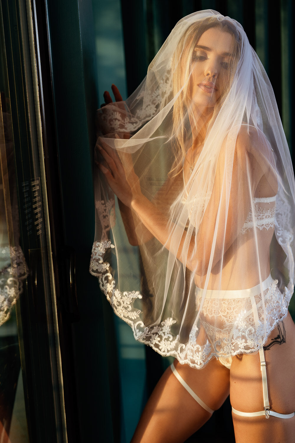 undressed bride in bridal lingerie
