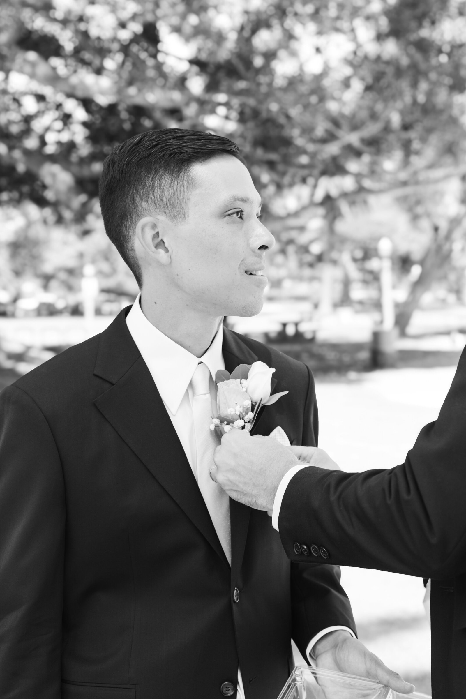 A groom gets ready before his wedding ceremony.