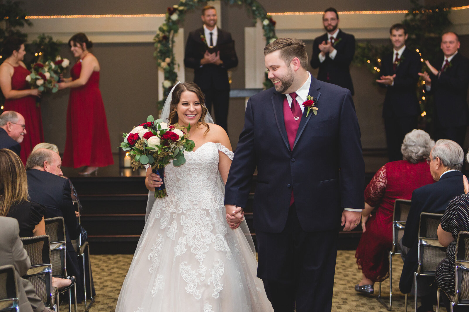 wedding day recessional vineyard columbus ohio bride and groom