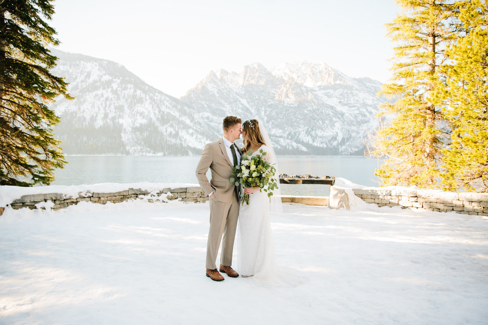 Jackson Hole photographers captures winter bridals after outdoor elopement