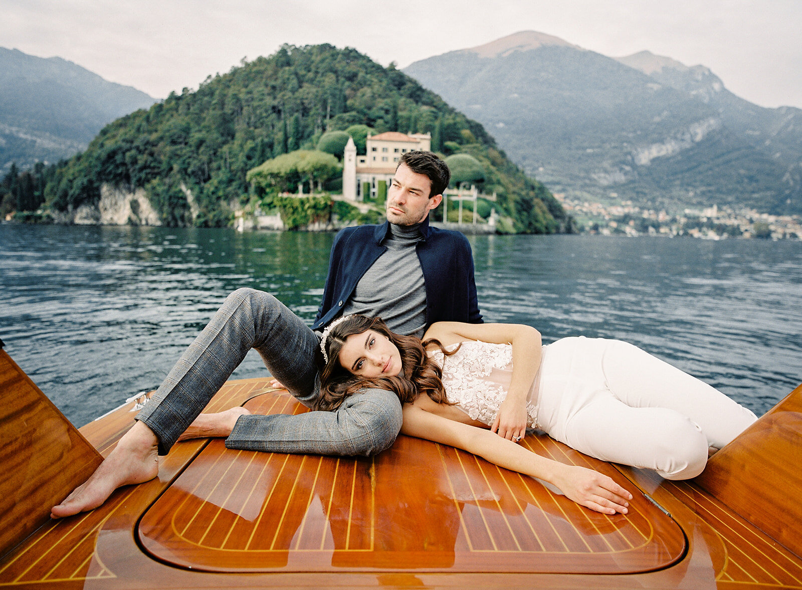 Boat engagement session on Lake Como Italy photographed by Lake Como wedding photographer Amy Mulder Photography