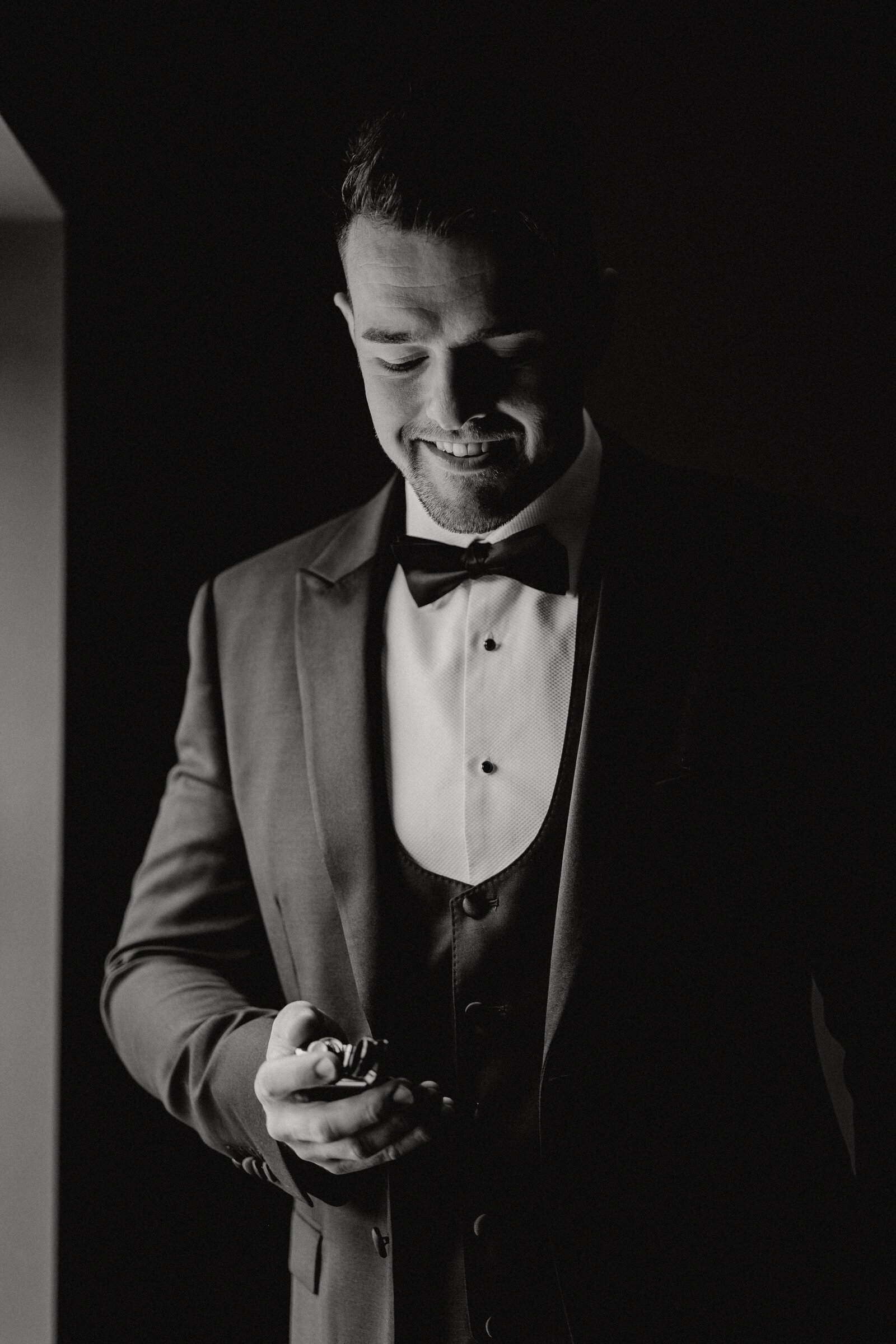 Groom Portrait in black and white