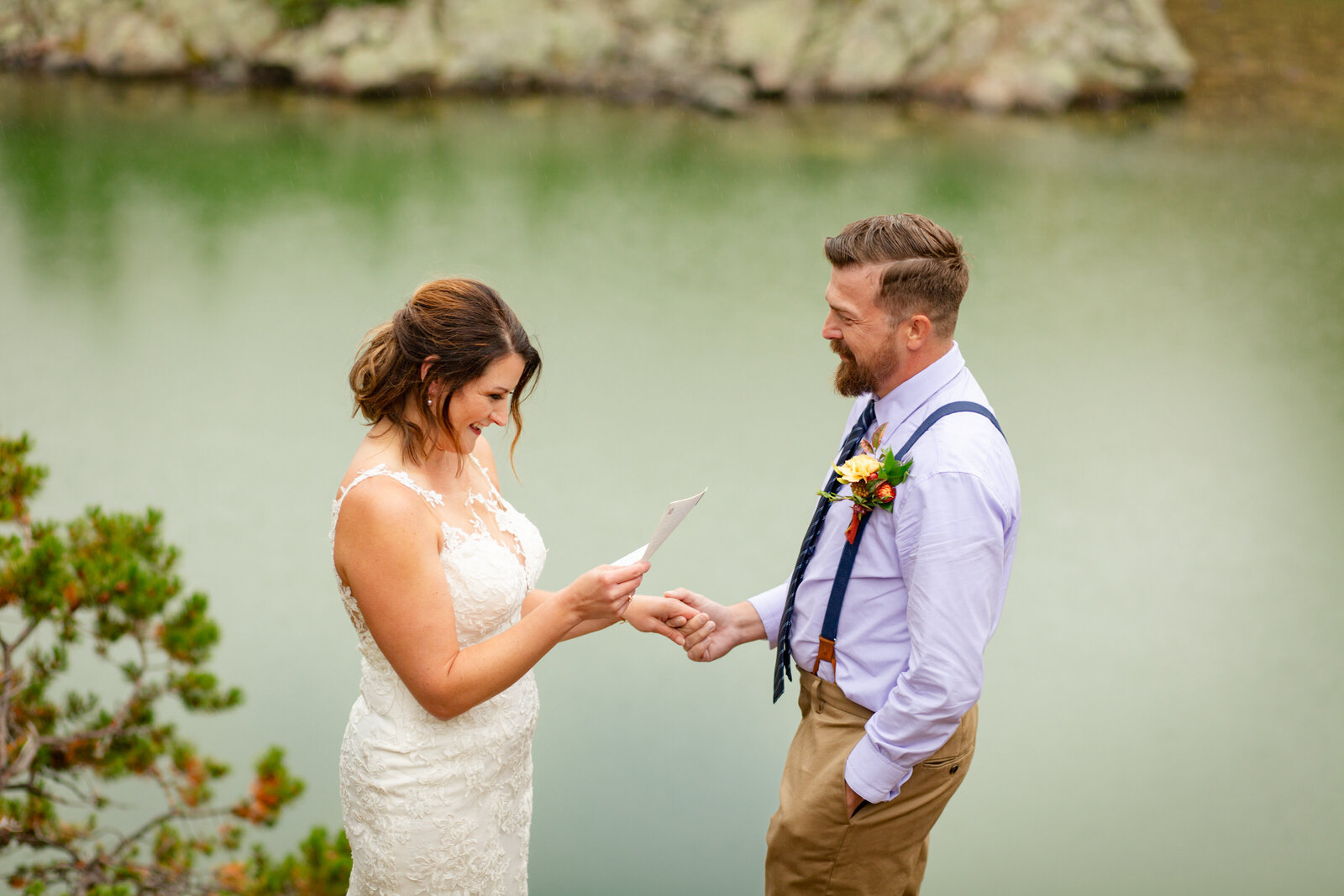 Bride and groom exchange vows during their elopement ceremony