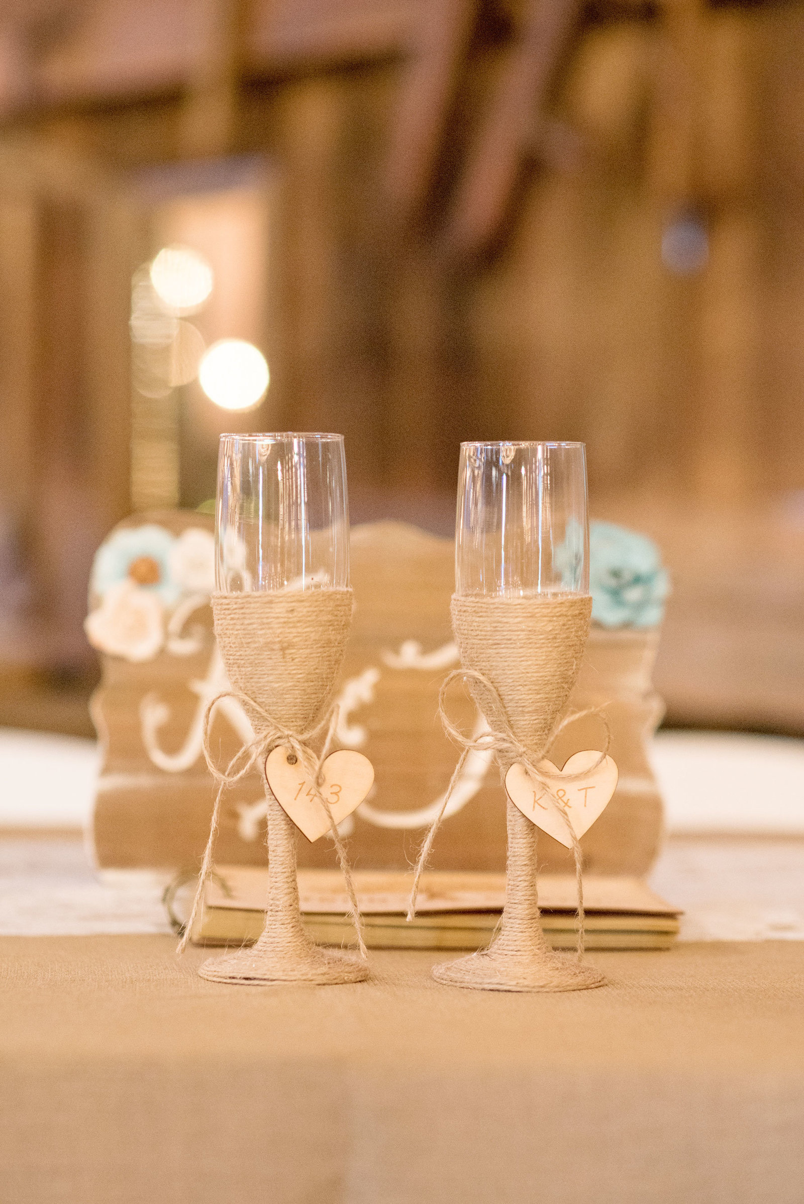 adorable champagne glasses at George Weir Barn