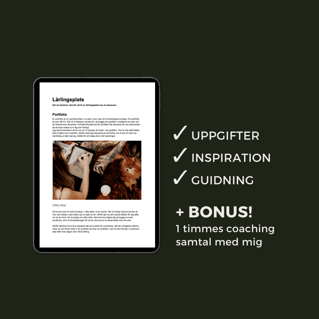 Översikt av onlinekurs om att bygga portfolio för att bli tatuerare.