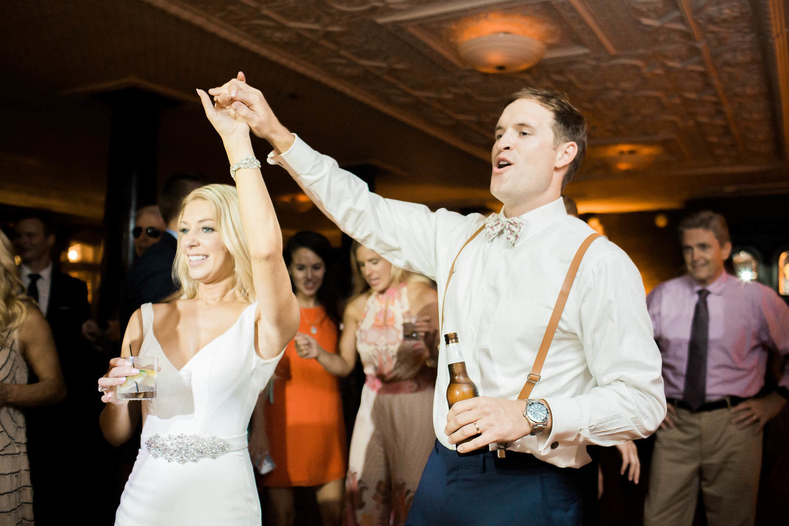 Guests dance at reception, Rice Mill Building, Charleston, South Carolina