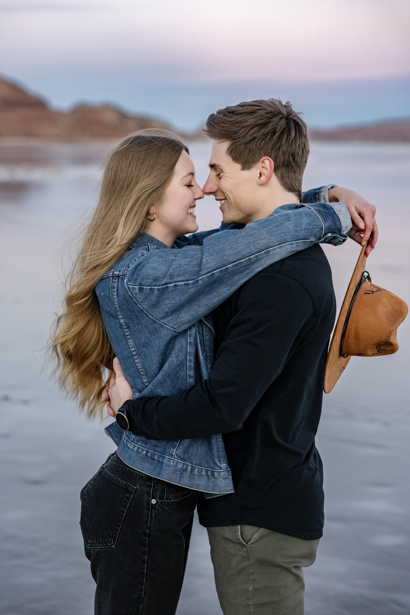 bride in denim for engagement photos