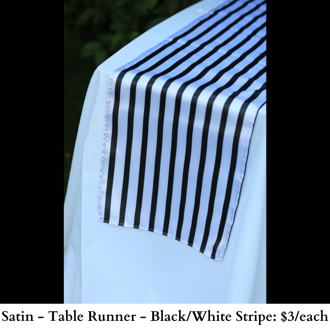 Satin-Table Runner-Black White Stripe-181