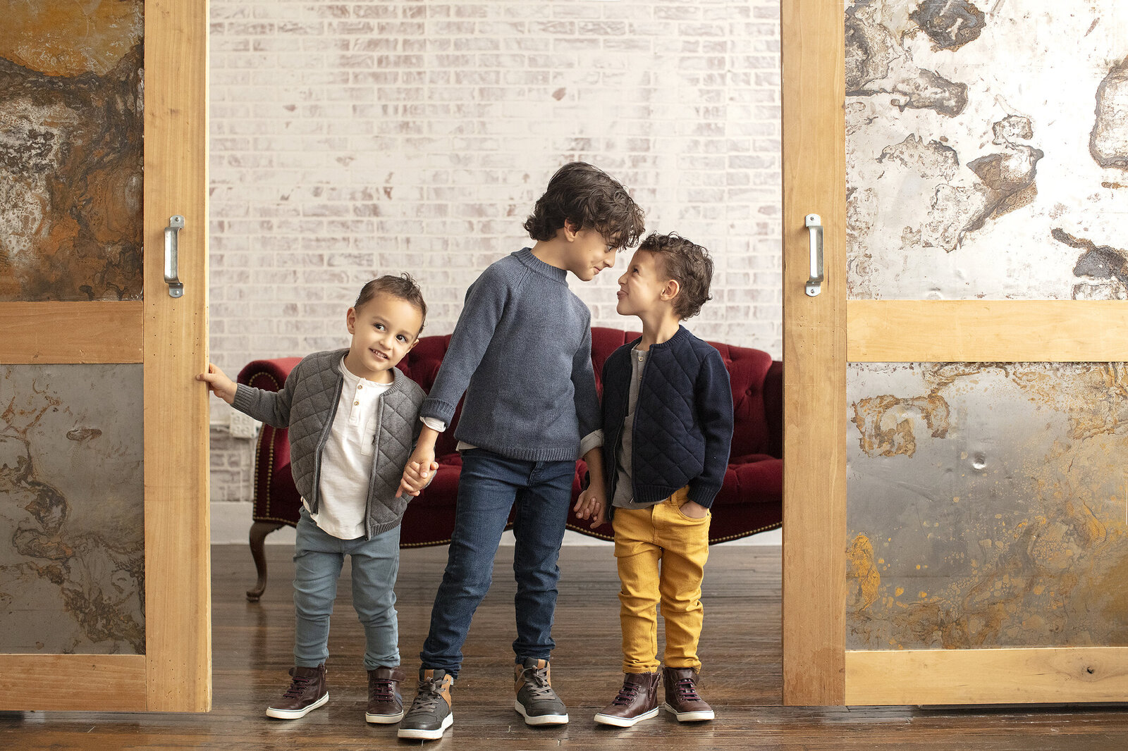 Brothers being silly at indoor Dallas photography studio