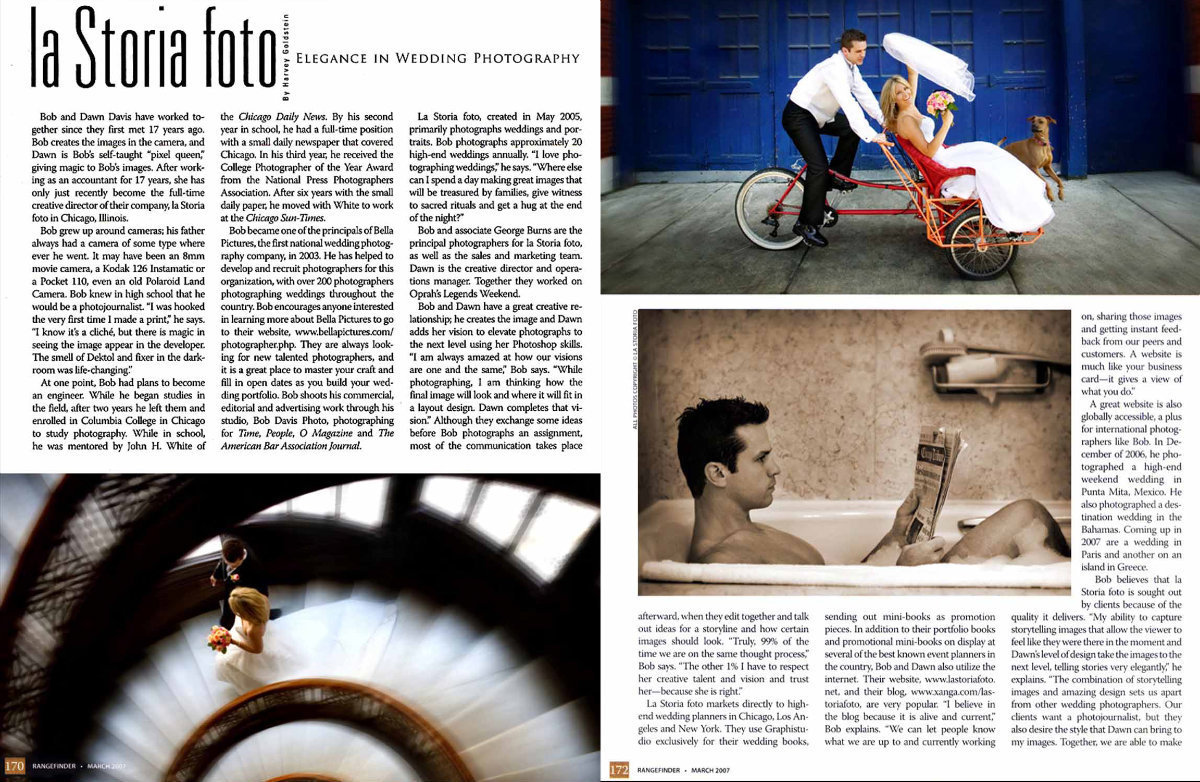We are incredibly excited to be featured in Rangefinder magazine, especially in the March 2007 issue, the largest distributed issue of the year! Thank you Harvey Goldstein for writing this wonderful article. We are humbled to be featured alongside so many talented photographers who we genuinely admire. If you are a photographer, this is a magazine for you!