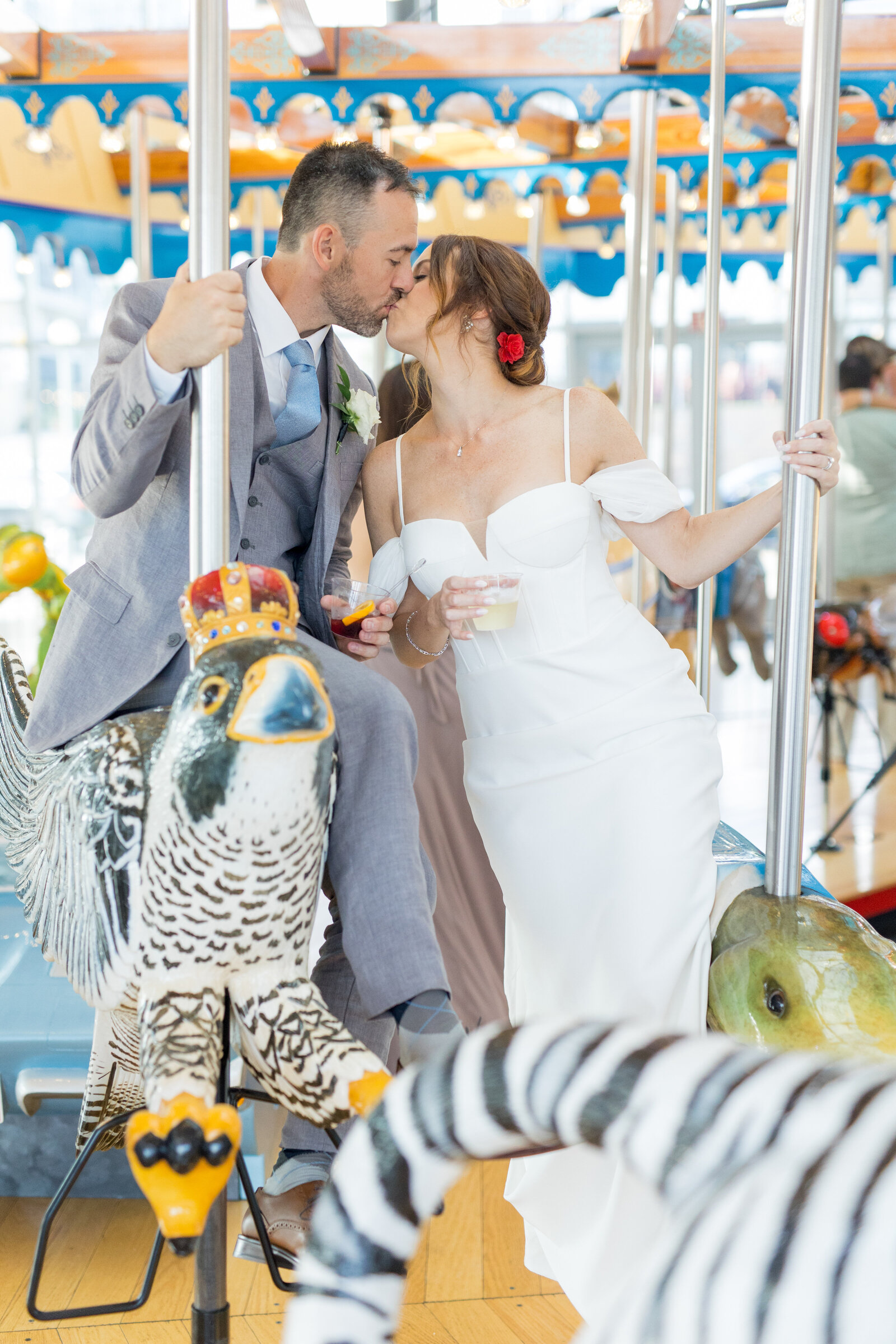 bride and groom kiss