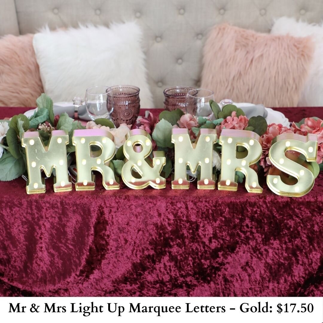 Mr & Mrs Light Up Marquee Letters-Gold-490
