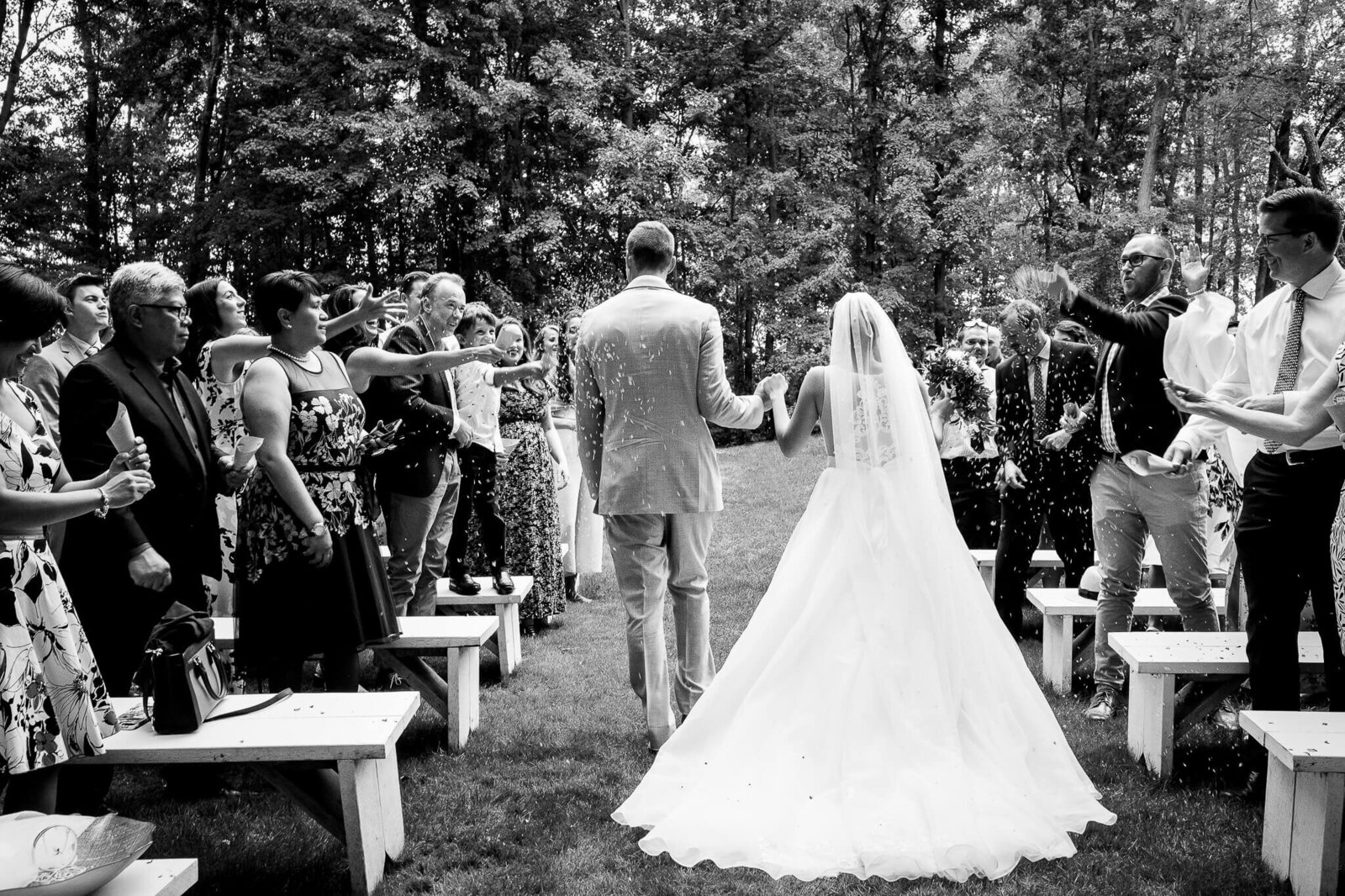 Bride and groom during ceremony recessional.
