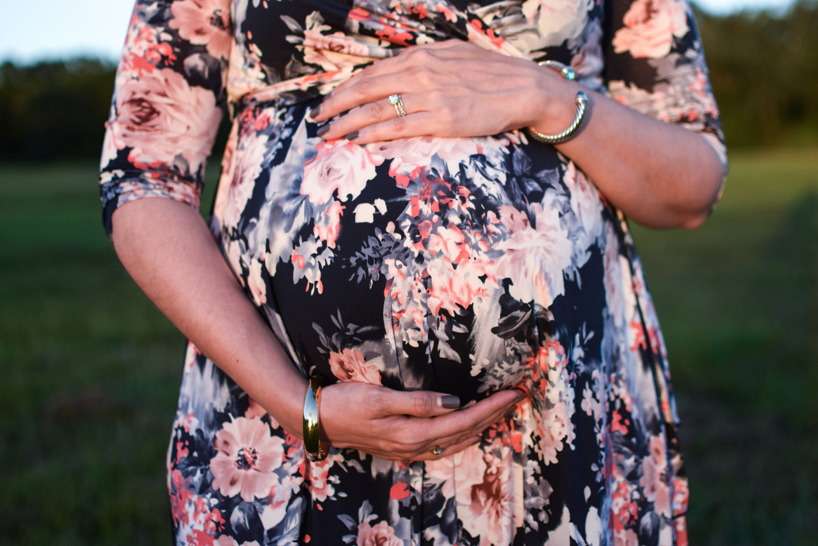 Maternity pregnant girl floral maxi dress field Tucker Ranch Winter Garden Florida