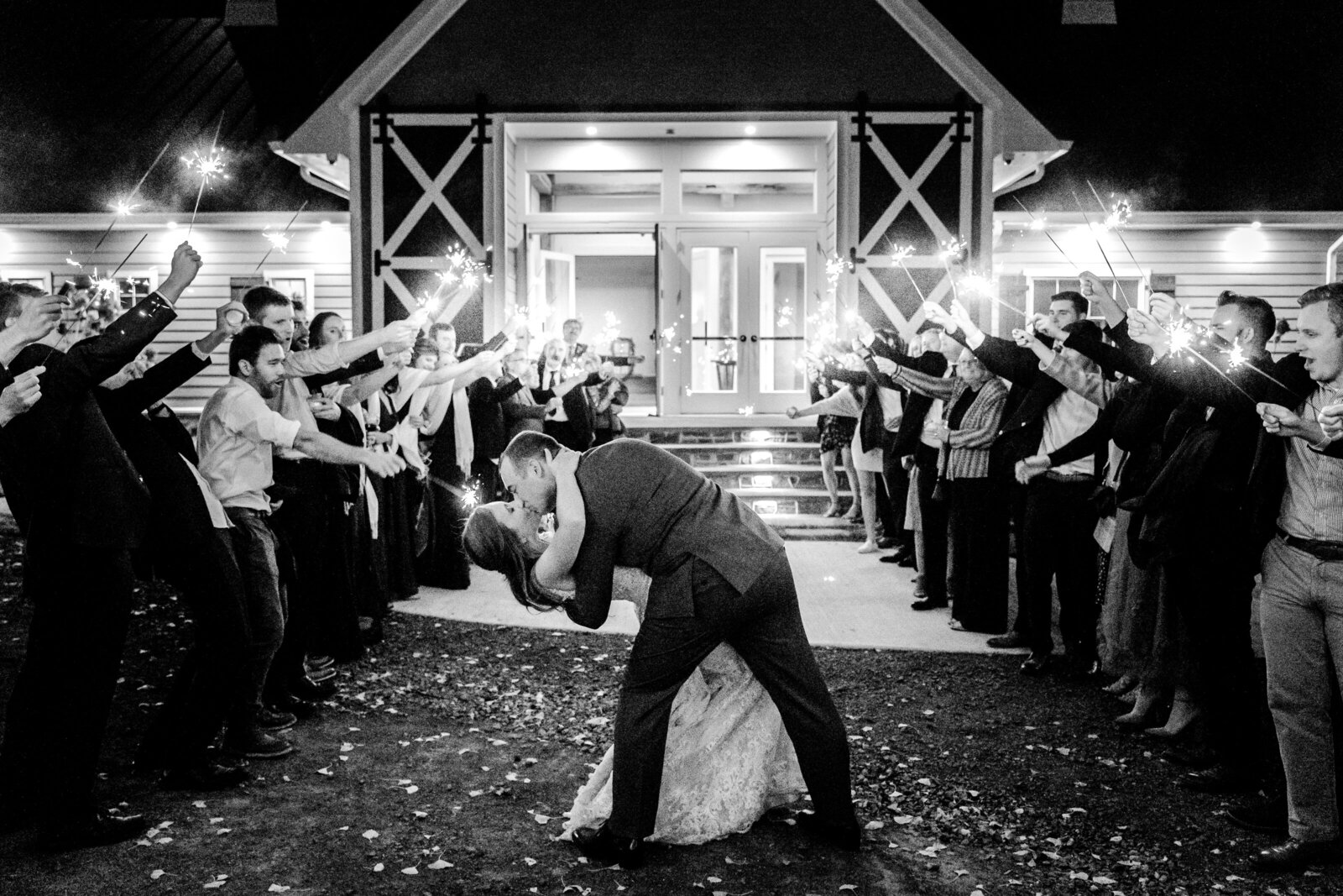 A sparkler sendoff after a wedding at Fleetwood Farm Winery in Loudoun County
