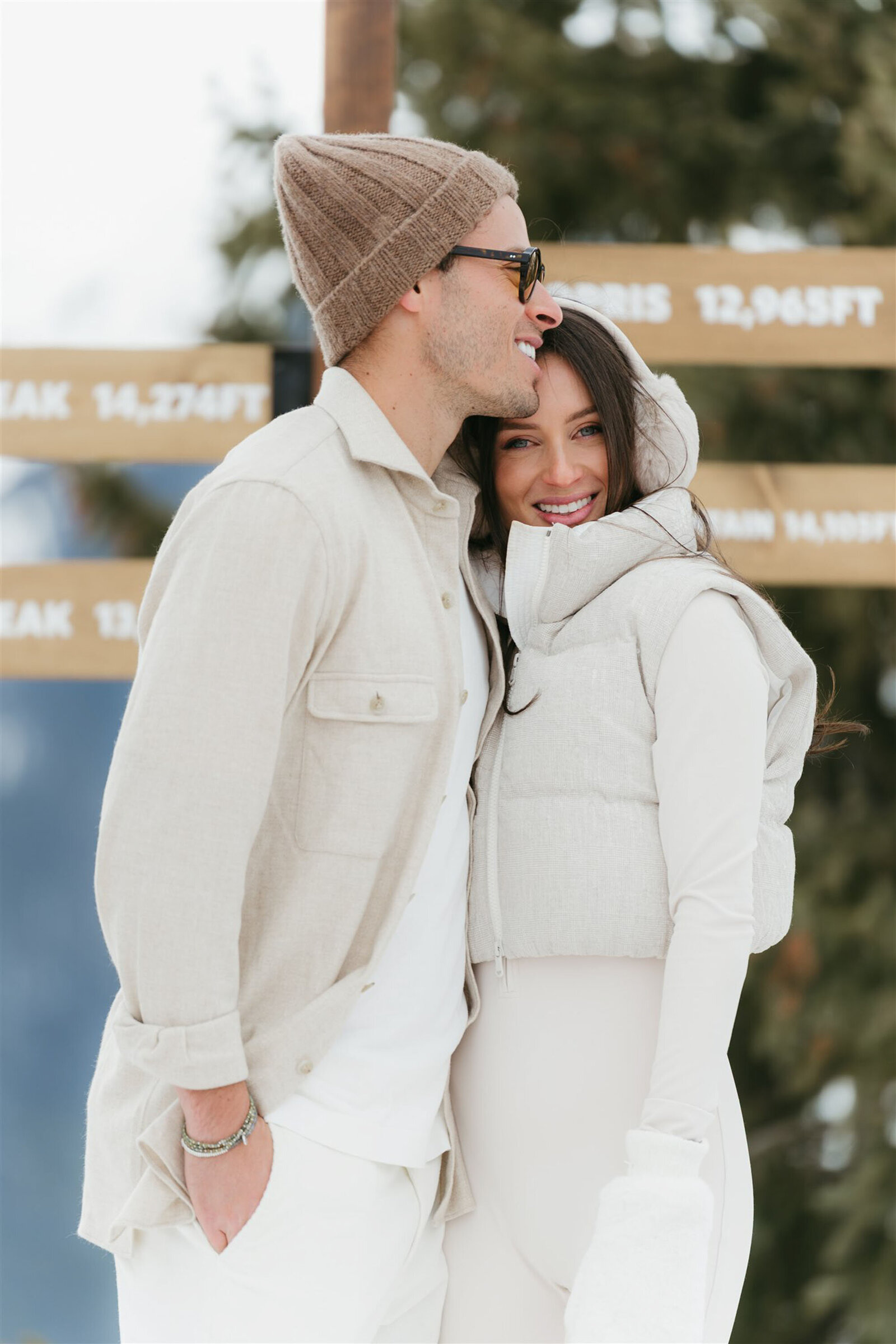 Stylish bride and groom at multi-day Aspen wedding with upscale decor and alpine scenery