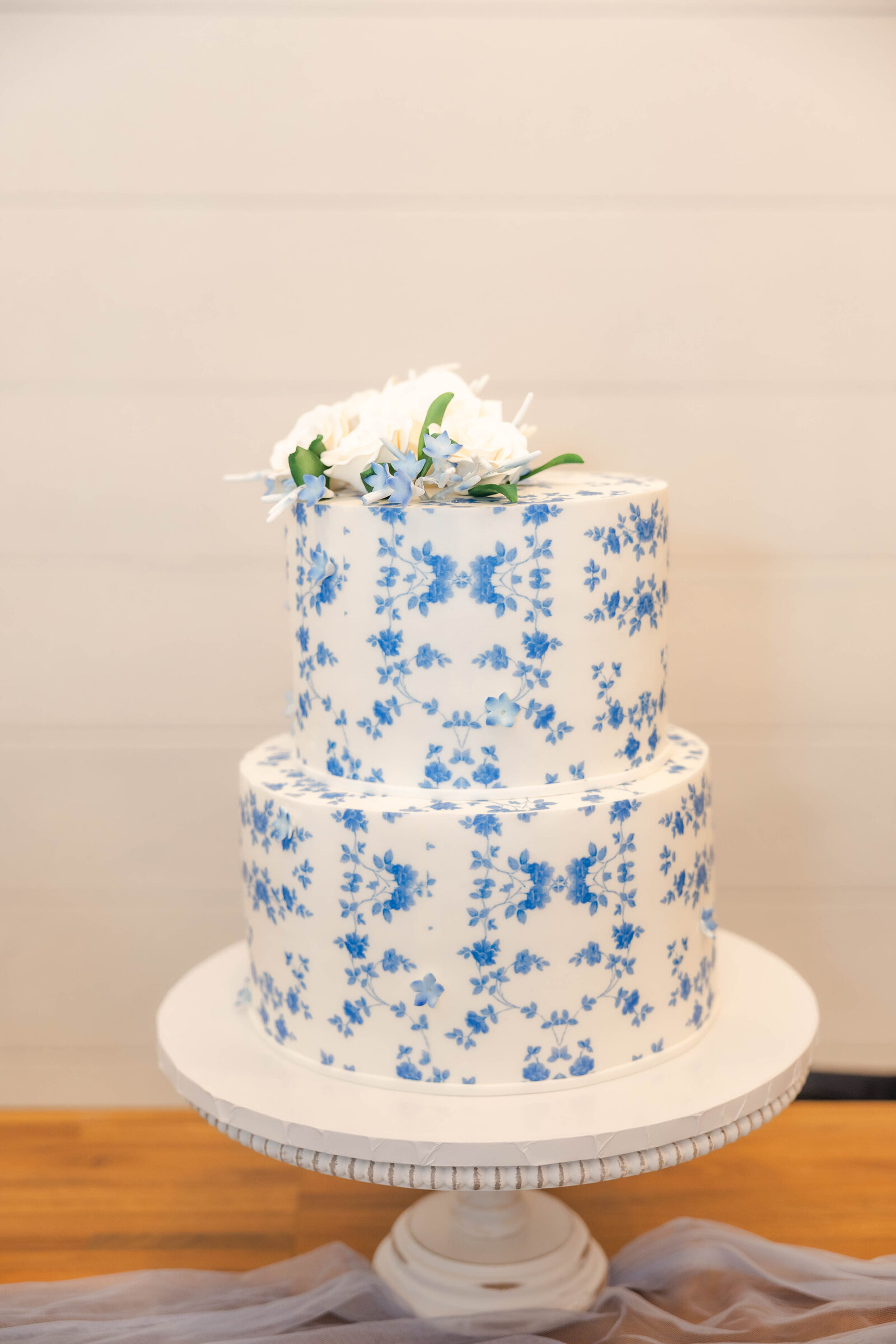 blue-floral-wedding-cake-white-two-tier