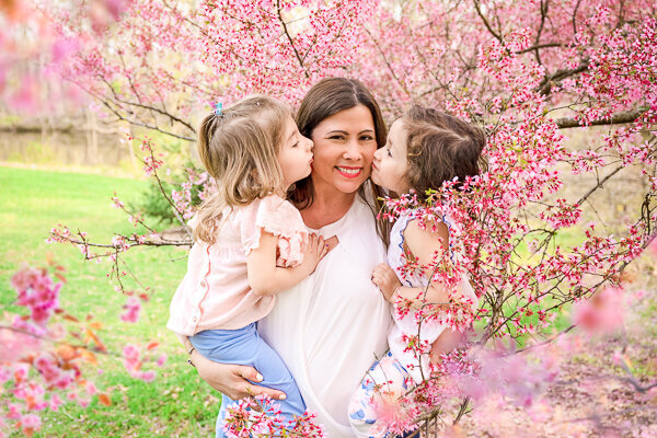 East Brunswick NJ Family Photographer Colonial Gardens Cherry Blossom Mother and Daughters