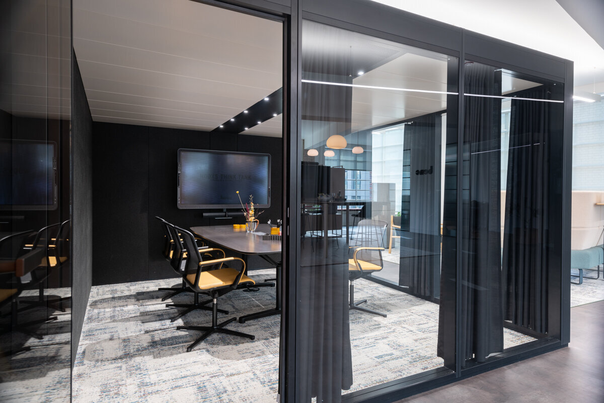 black office booth
