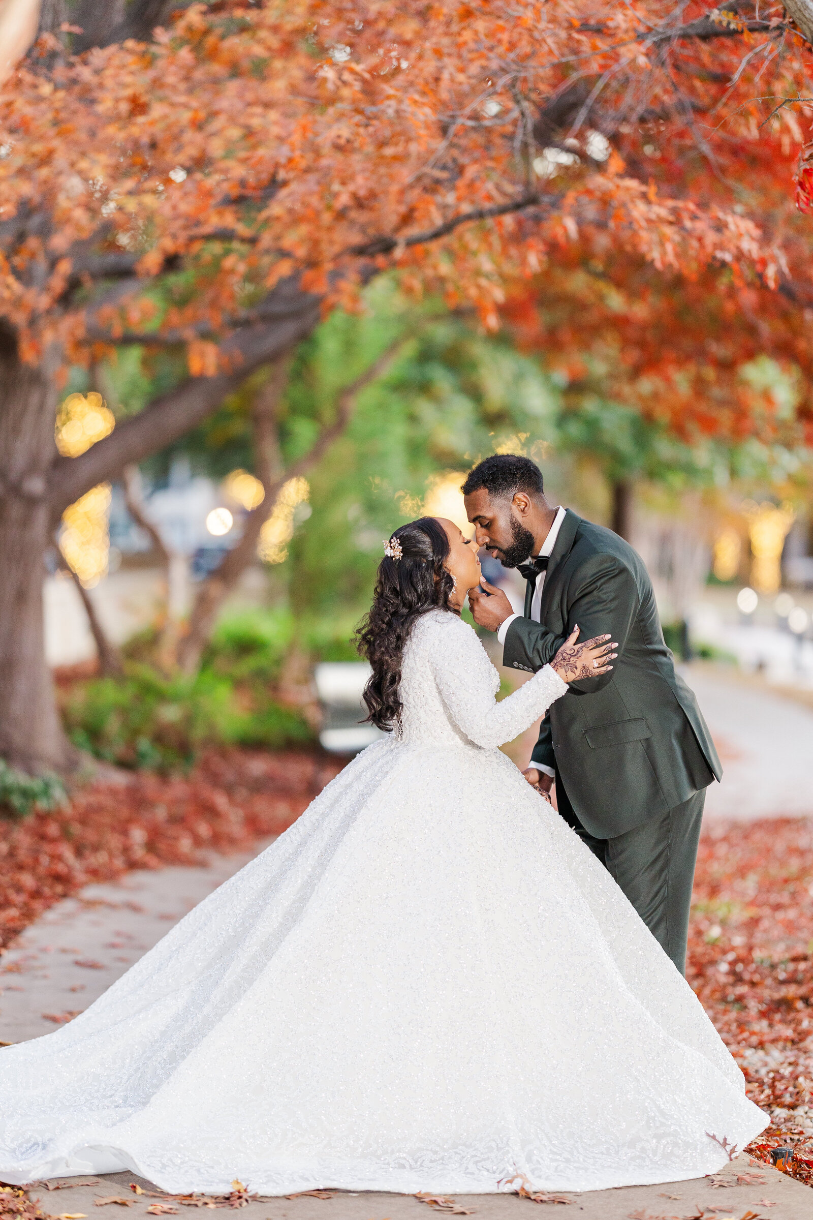 Bride and groom posed couple shots outdoor
