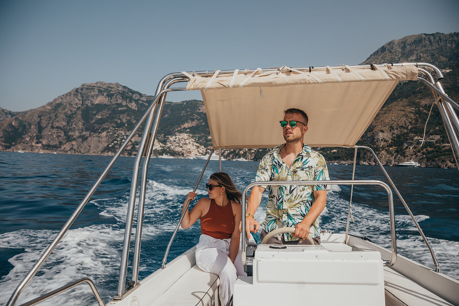 couple on boat in Positano