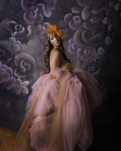 Senior girl in gown at studio photography session
