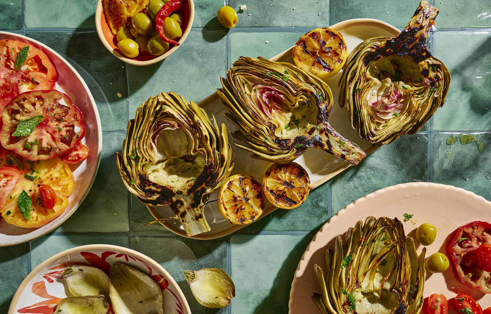 Grilled-Artichoke-Mediterranean-Tablescape