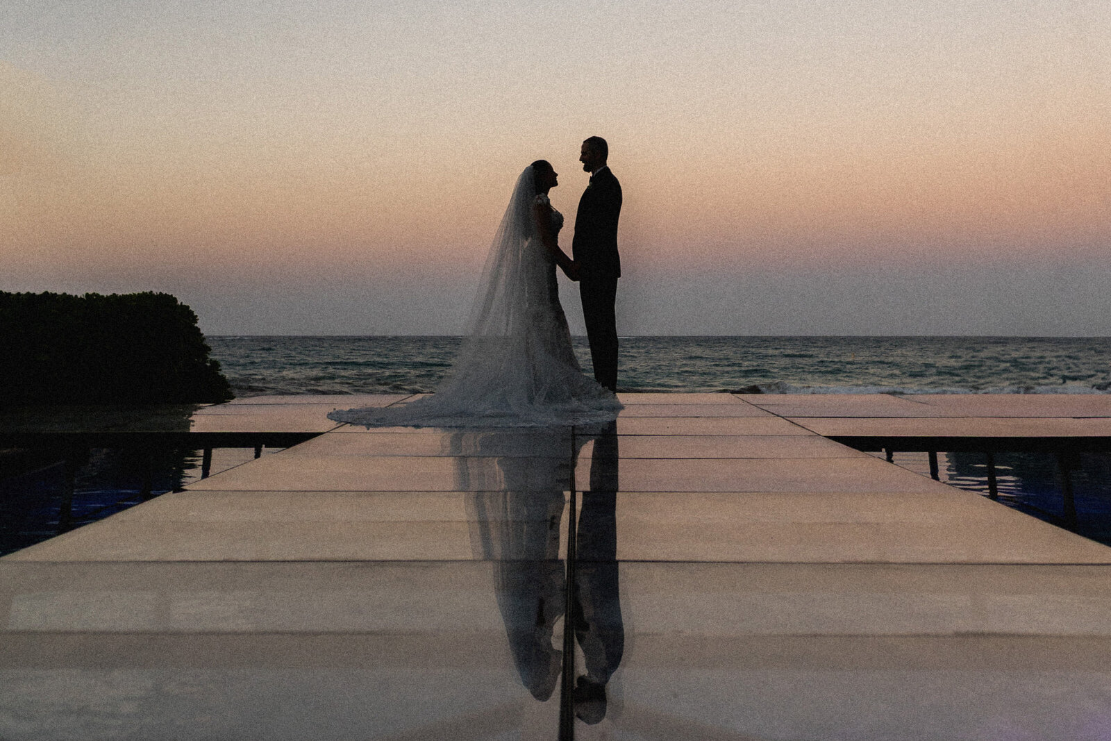 A silhouette of a couple in front of the beach on Condado, Puerto Rico.