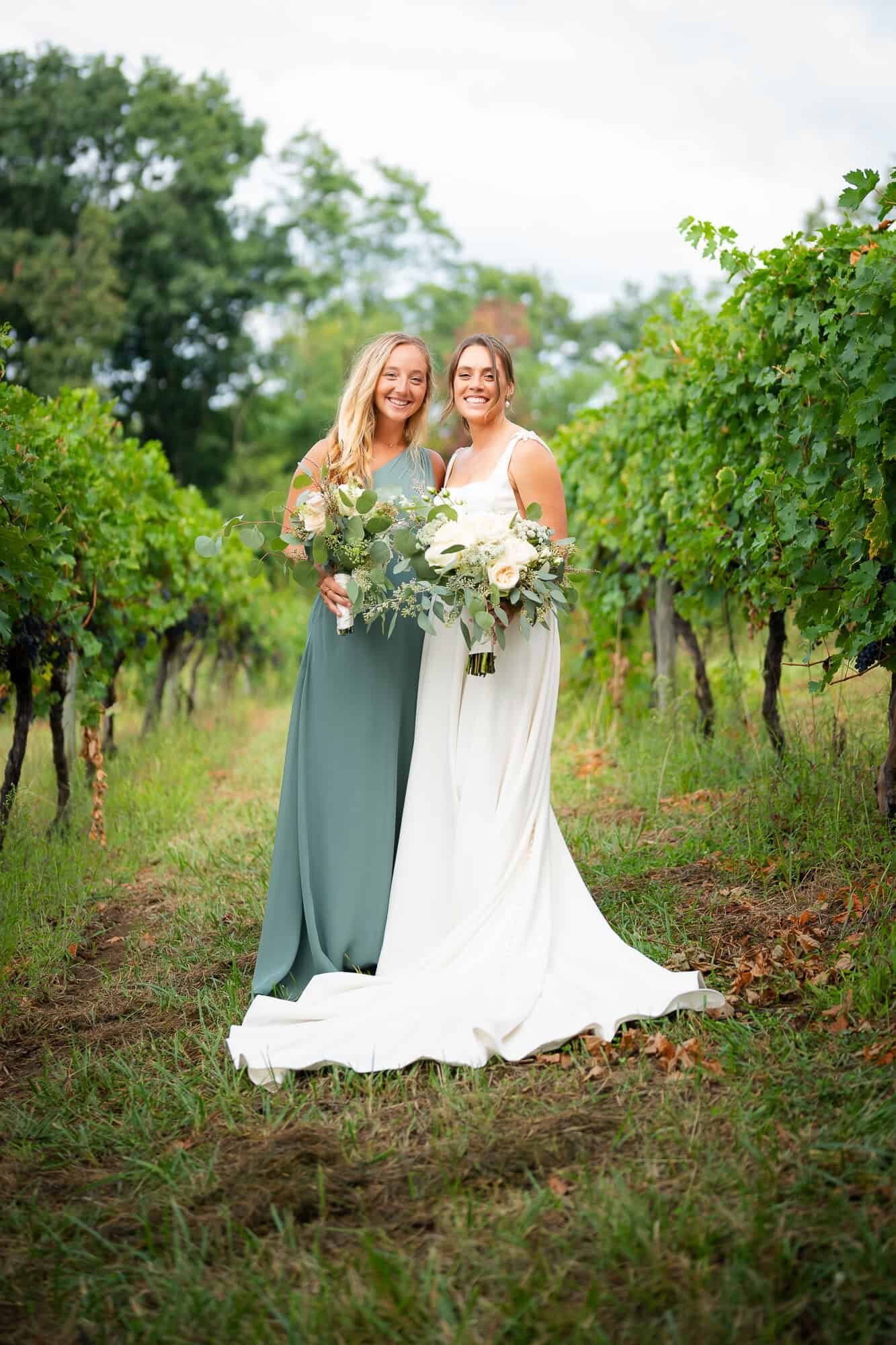 Bride and her best friend at terra incognita vineyard wedding venue
