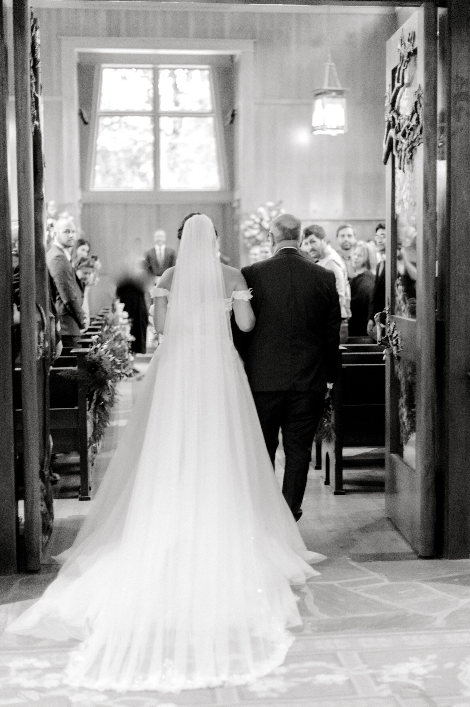 botanic garden wedding bride walking down aisle