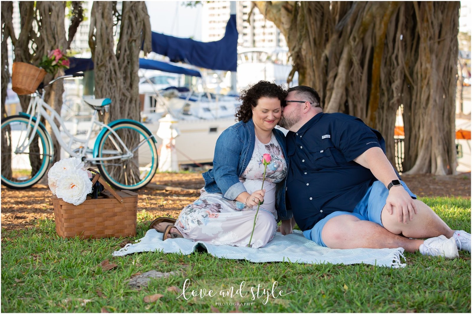 Engaged couple having a picnic at Bayfront park in Sarasota