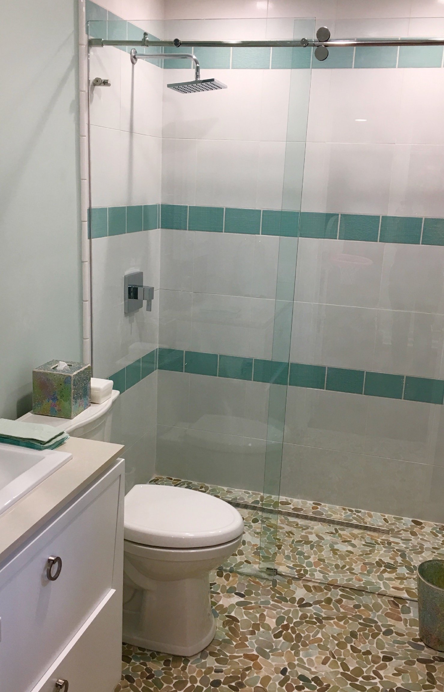 Aqua and white bathroom design