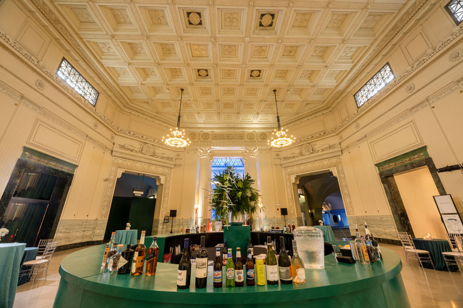 wide view of the bar area with the drinks