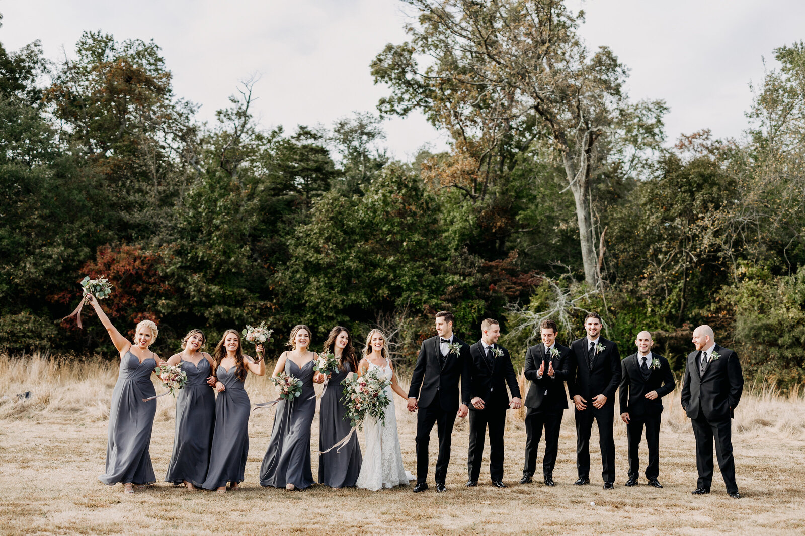 bridal party in field
