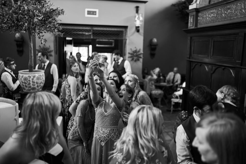 Bridal party selfie at a Berkshire wedding