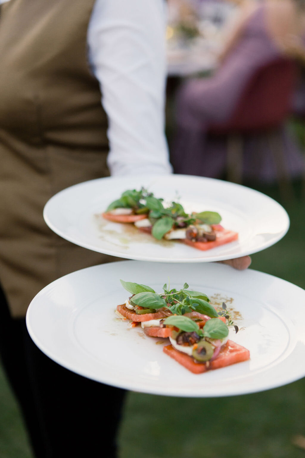 Appetizers served at luxury outdoor summer wedding at Rancho Valencia, San Diego