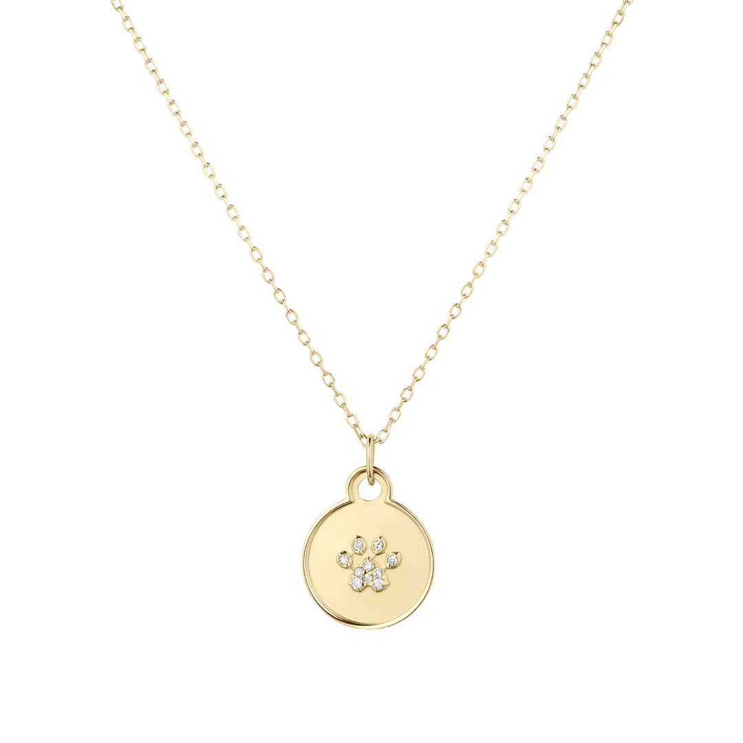 diamond and gold paw print necklace