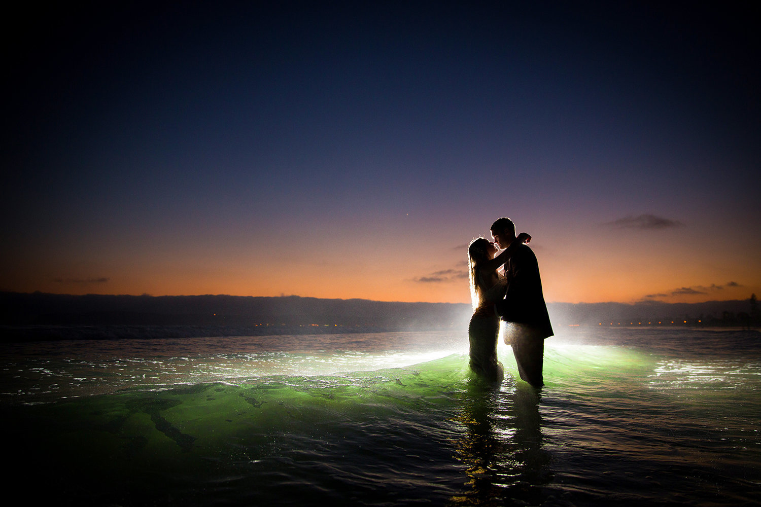 Coronado Beach wedding photos dramatic night shot sunset