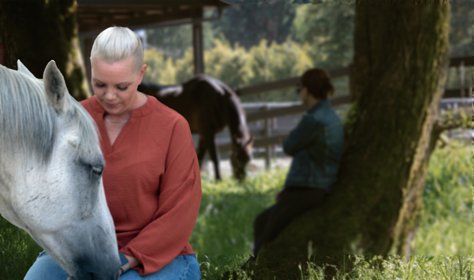 A Woman enjoying her horse