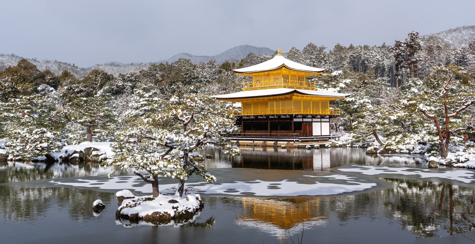 Snowy Kinkaku-ji Temple in winter