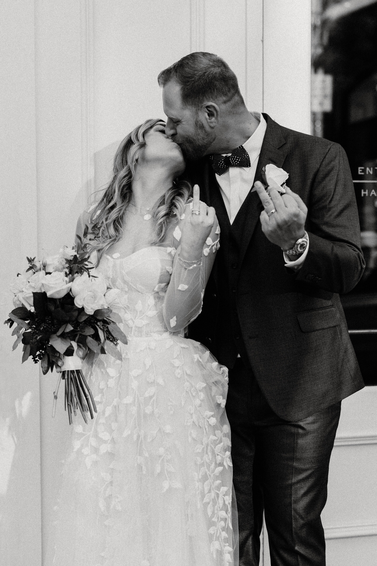Funny ring shot of bride and groom