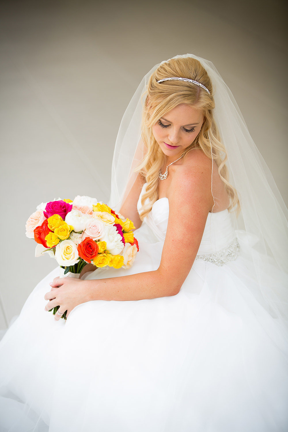 Bridal portrait with colorful bouquet