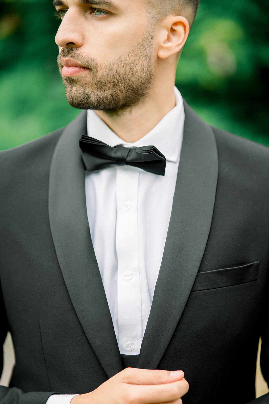 Groom’s Stylish Black Tuxedo at Castle Leslie, Ireland